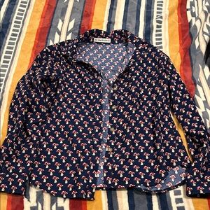 Navy Blue Mushroom Corduroy Print Shirt